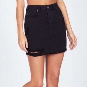 Amuse Society black destroyed denim mini skirt with raw hem